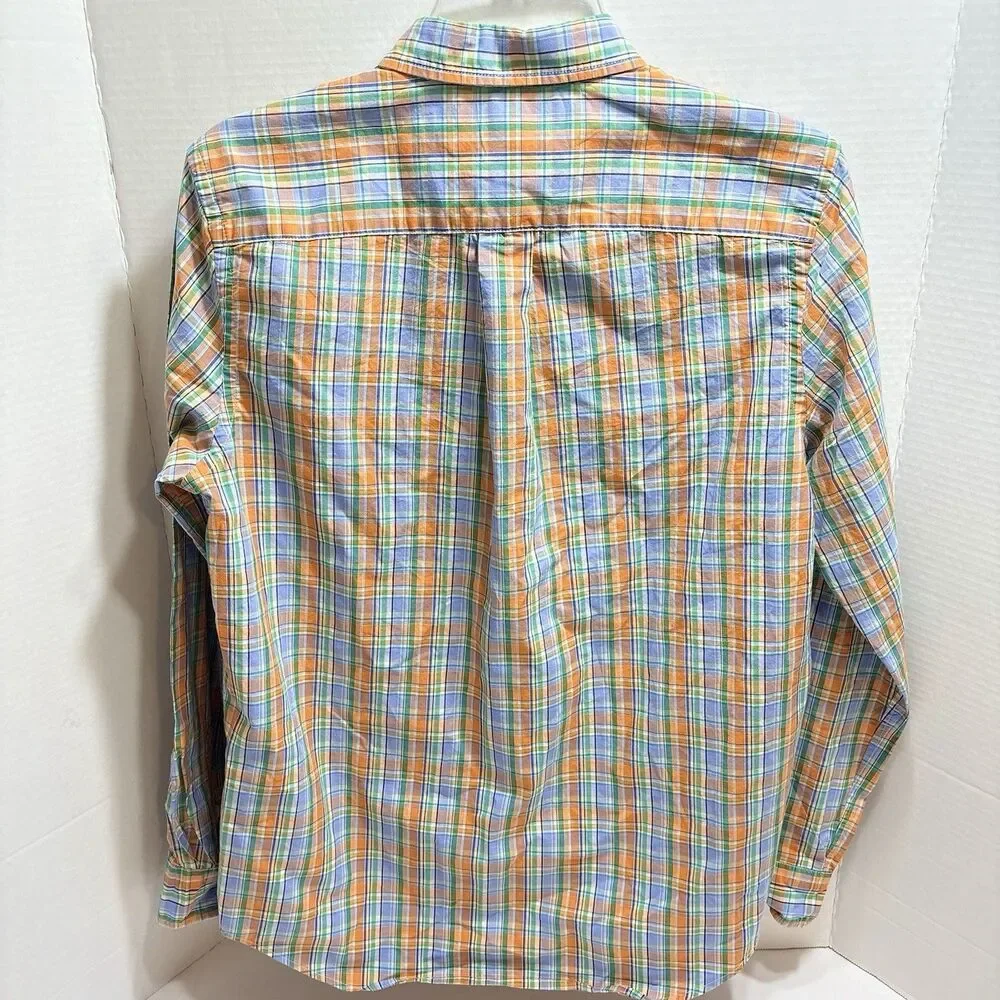 Polo Ralph Lauren Boys Size XL Orange/Blue  Plaid Button Front Oxford Shirt